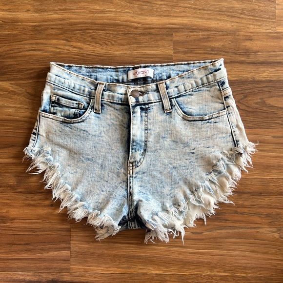 Vibrant M.I.U Jean Shorts Distressed Frayed Hem - Picture 1 of 6